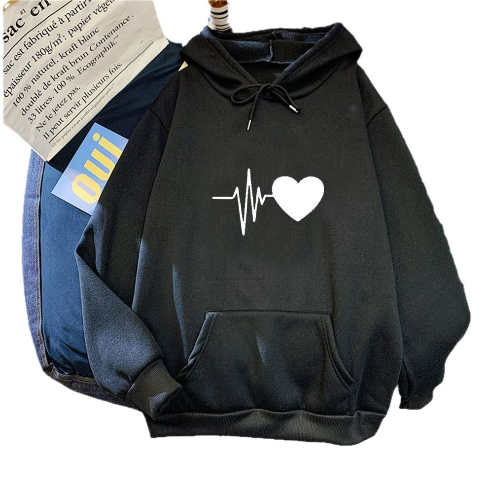 Damen Kapuzenpullover Herzschlagmotiv Norvielle