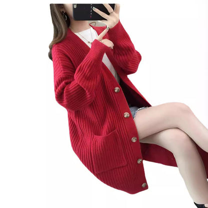 Damen Strickjacke Eingrifftaschen Knopfleiste Norvielle