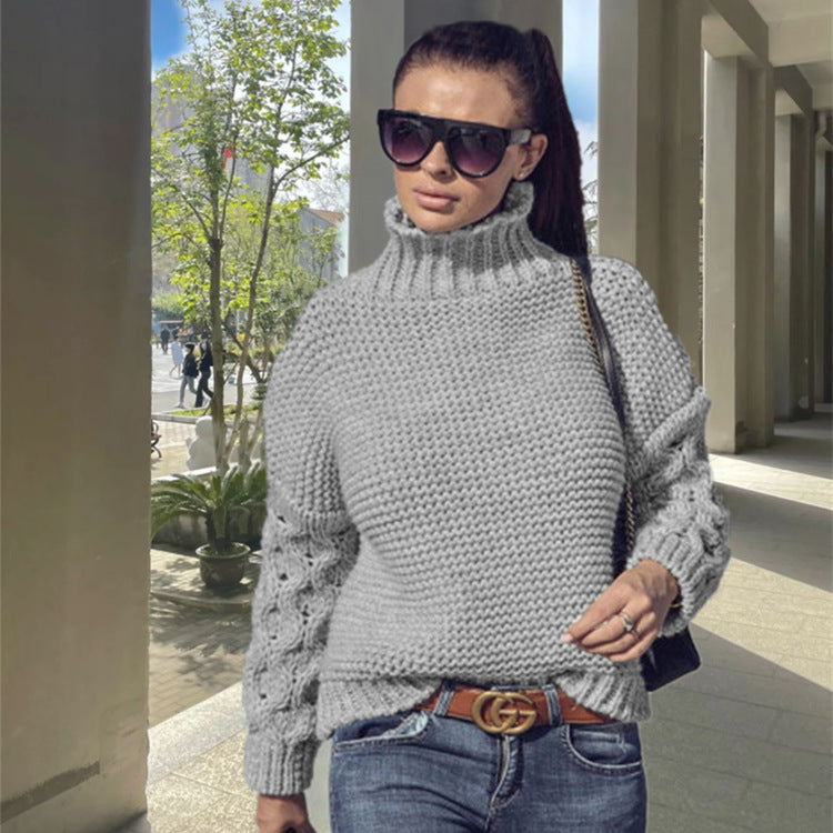 Damen Grobstrickpullover Hochkragen Strukturoptik Norvielle