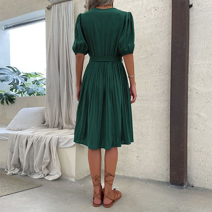 Damen Wickelkleid Voluminöse Ärmel Faltenrock Norvielle