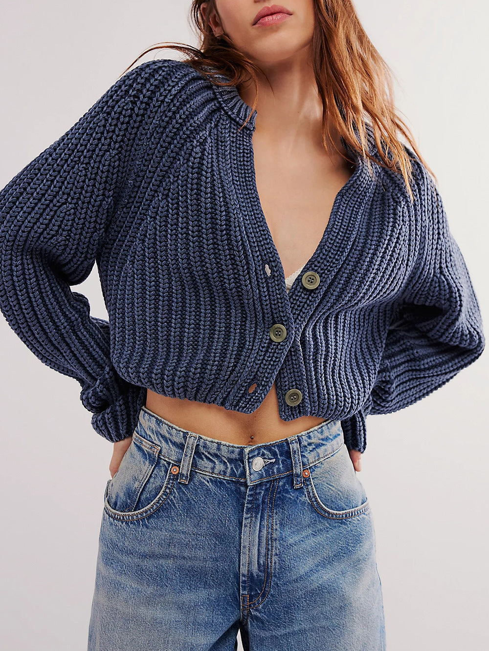 Damen Strickcardigan Luftig Große Knöpfe Modern Norvielle
