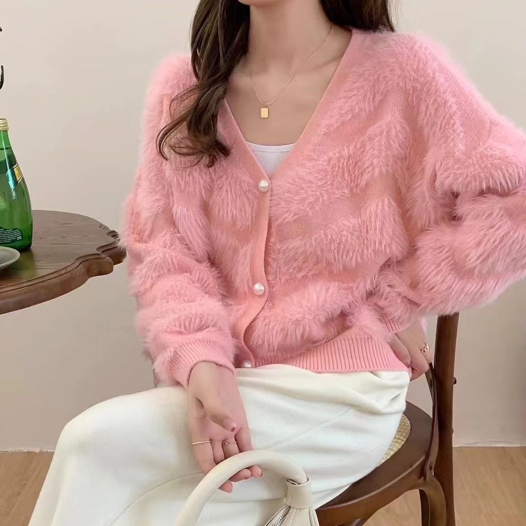 Damen Strickjacke Flauschig Perlknöpfe Norvielle - Norvielle