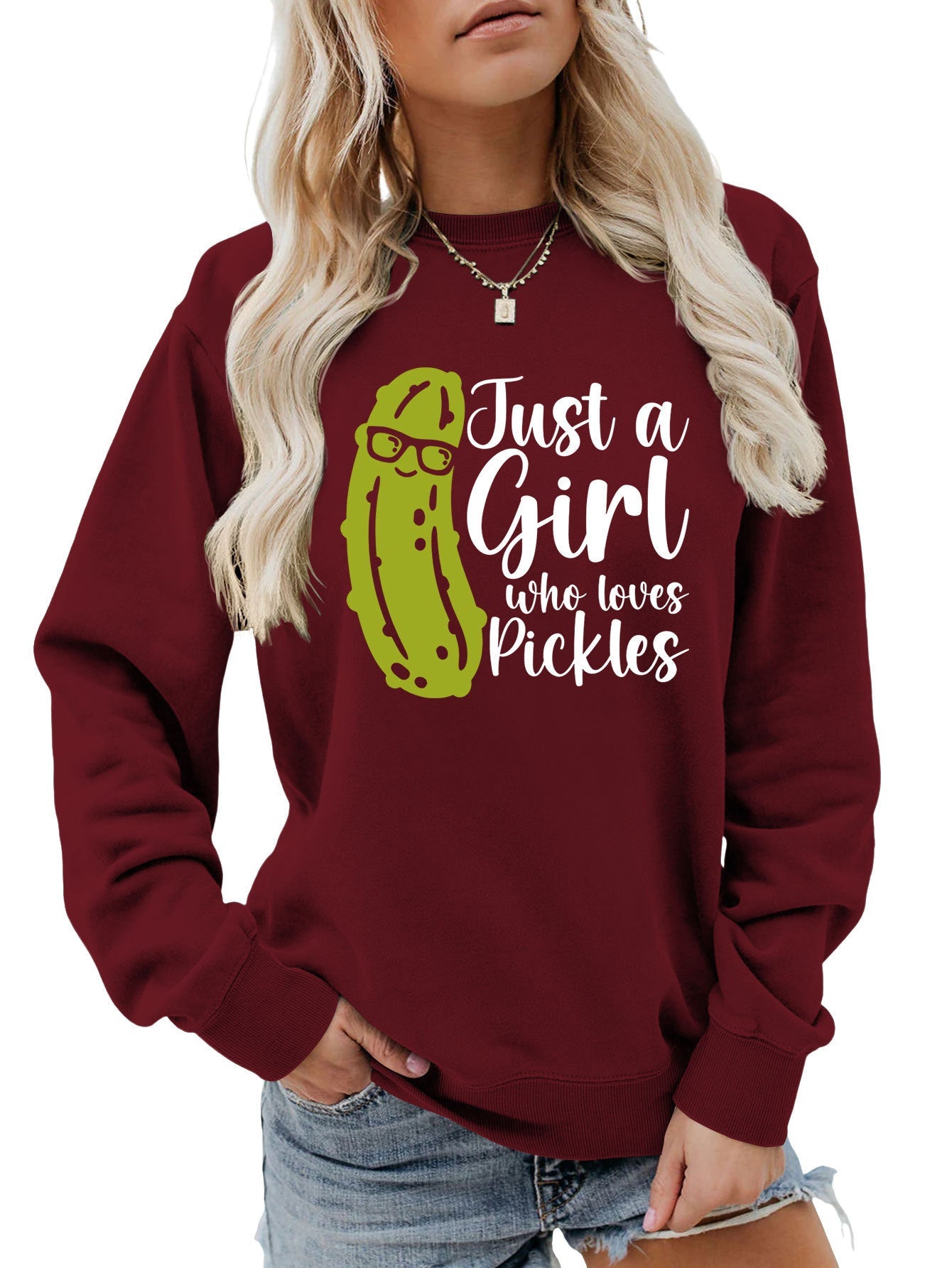 Damen Sweatshirt Gurkenmotiv Lässig Grün Norvielle
