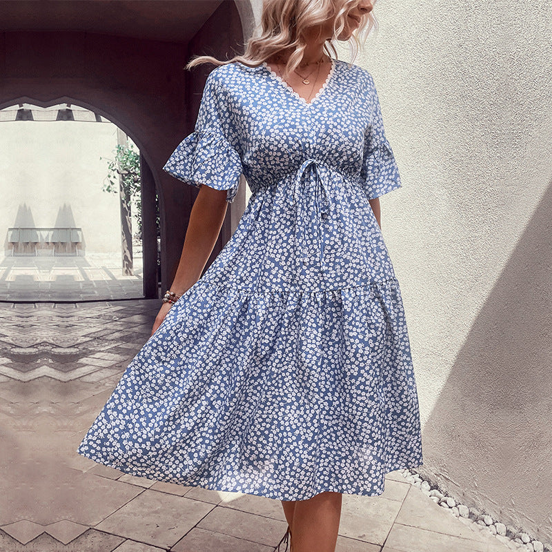 Damen Sommerkleid Taillenknoten Voluminöser Rock Norvielle - Norvielle