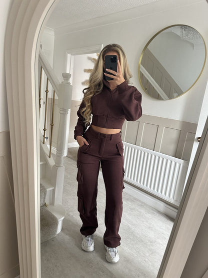 Damen Cropped Freizeit-Set mit Reißverschluss und Taschen