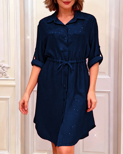Damen Hemdblusenkleid Taillenschnürung Strass Verzierung Norvielle