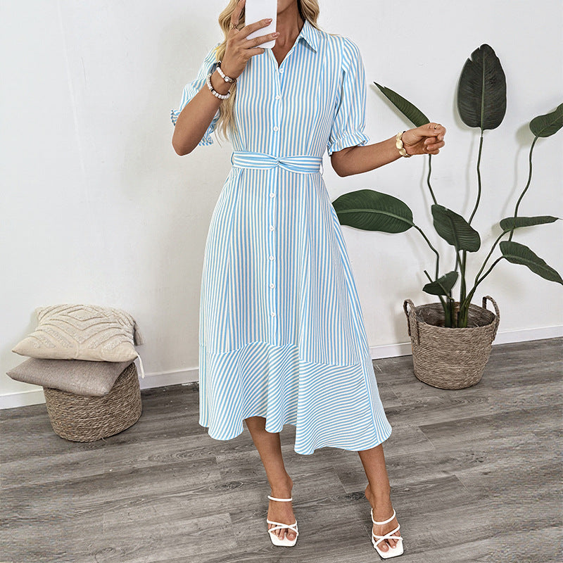 Damen Hemdblusenkleid Asymmetrischer Saum Puffärmel Norvielle