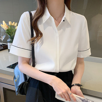 Damen Bluse Kurzarm Klassischer Kragen Elegantes Design