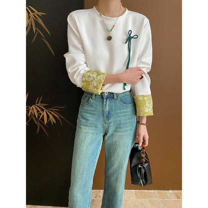 Damen Langarmshirt Floralmuster Weiß - Norvielle