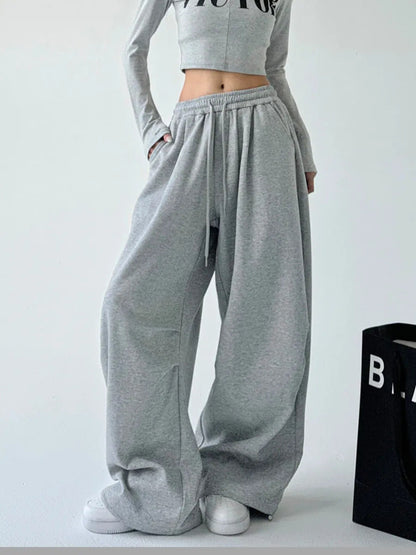 Damen High-Waist Jogginghose Weites Bein Elastischer Bund