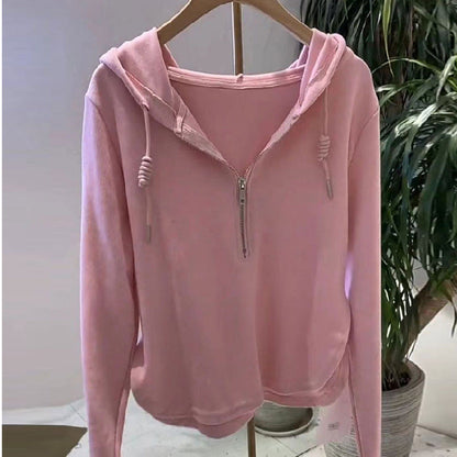 Damen Kapuzenpullover Lässig Halbhoch Reißverschluss Norvielle