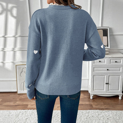 Damen Strickpullover Herzmuster Rüschendetails