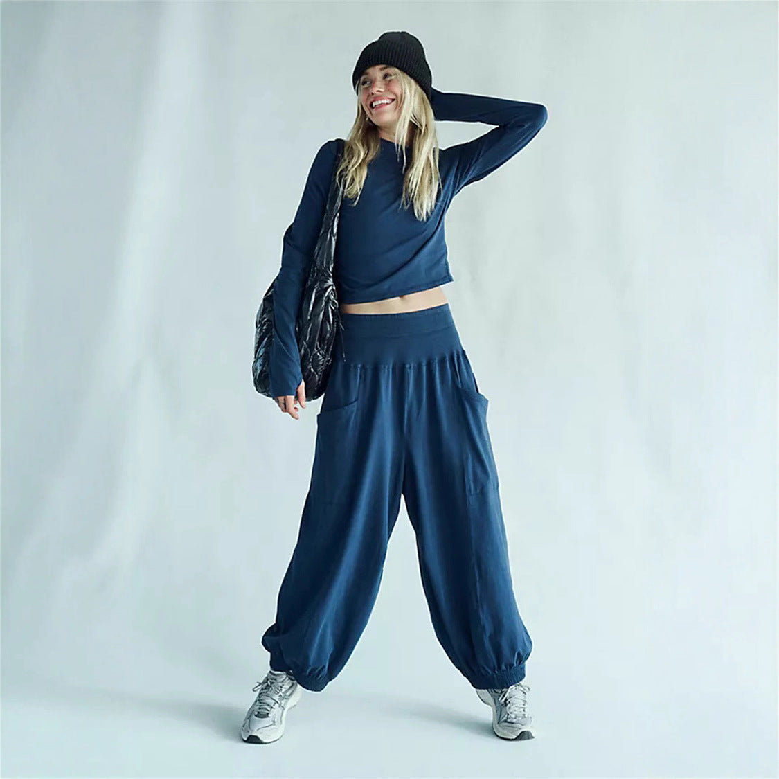 Damen Set Langärmliges Oberteil Weite Hose Norvielle