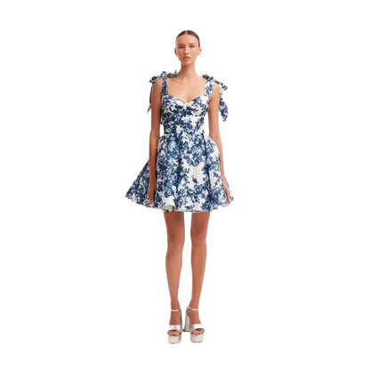 Damen Mini-Kleid Floralmuster Spitzenärmel