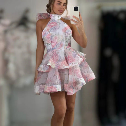 Damen Rüschenkleid Floraler Druck Hochkragen Norvielle - Norvielle