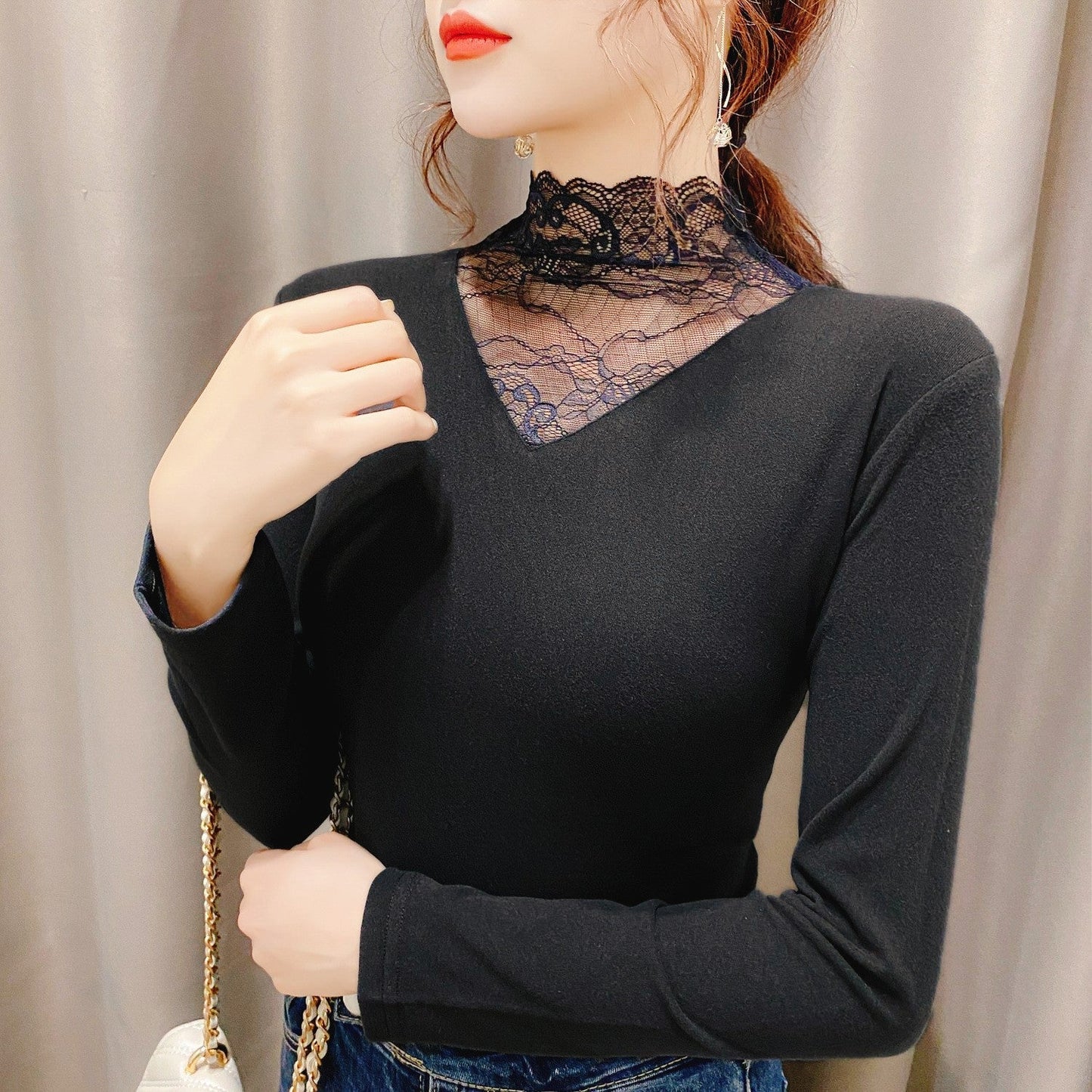 Damen Bluse mit Spitze Elegant Weiß - Norvielle