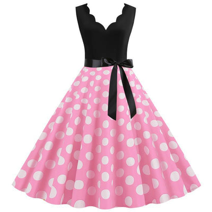 Damen Swingkleid V-Ausschnitt Punktemuster