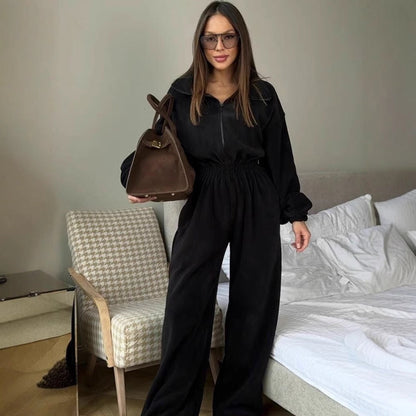 Damen Fleece-Overall Oversized mit Stehkragen Elastisch