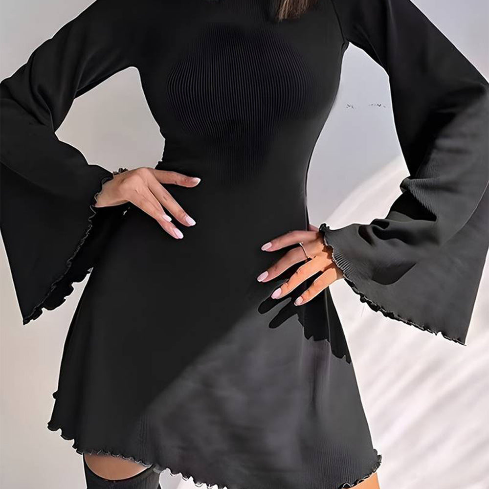 Damen Minikleid Trompetenärmel Skulpturaler Saum Norvielle