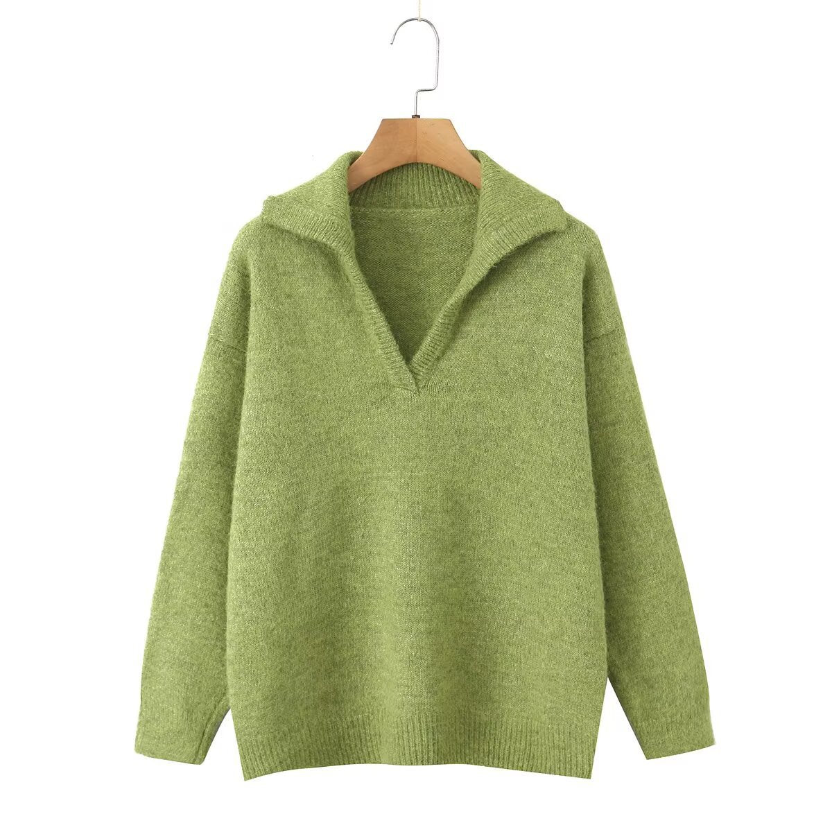 Damen Strickpullover Stehkragen V-Ausschnitt Norvielle