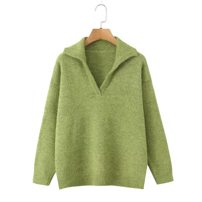 Damen Strickpullover Stehkragen V-Ausschnitt Norvielle
