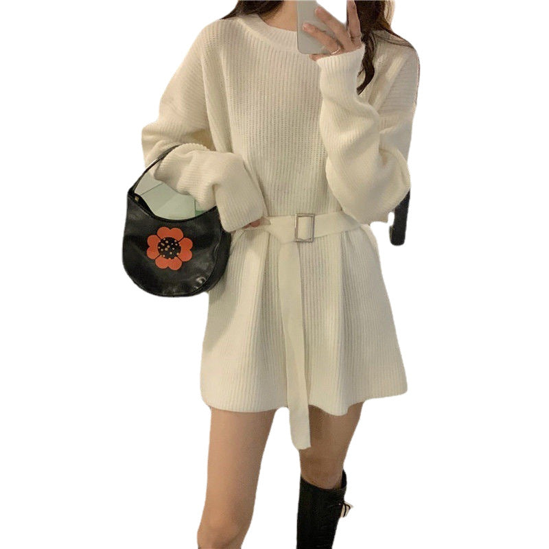 Damen Strickkleid Lockerer Schnitt Mit Taillengürtel Norvielle