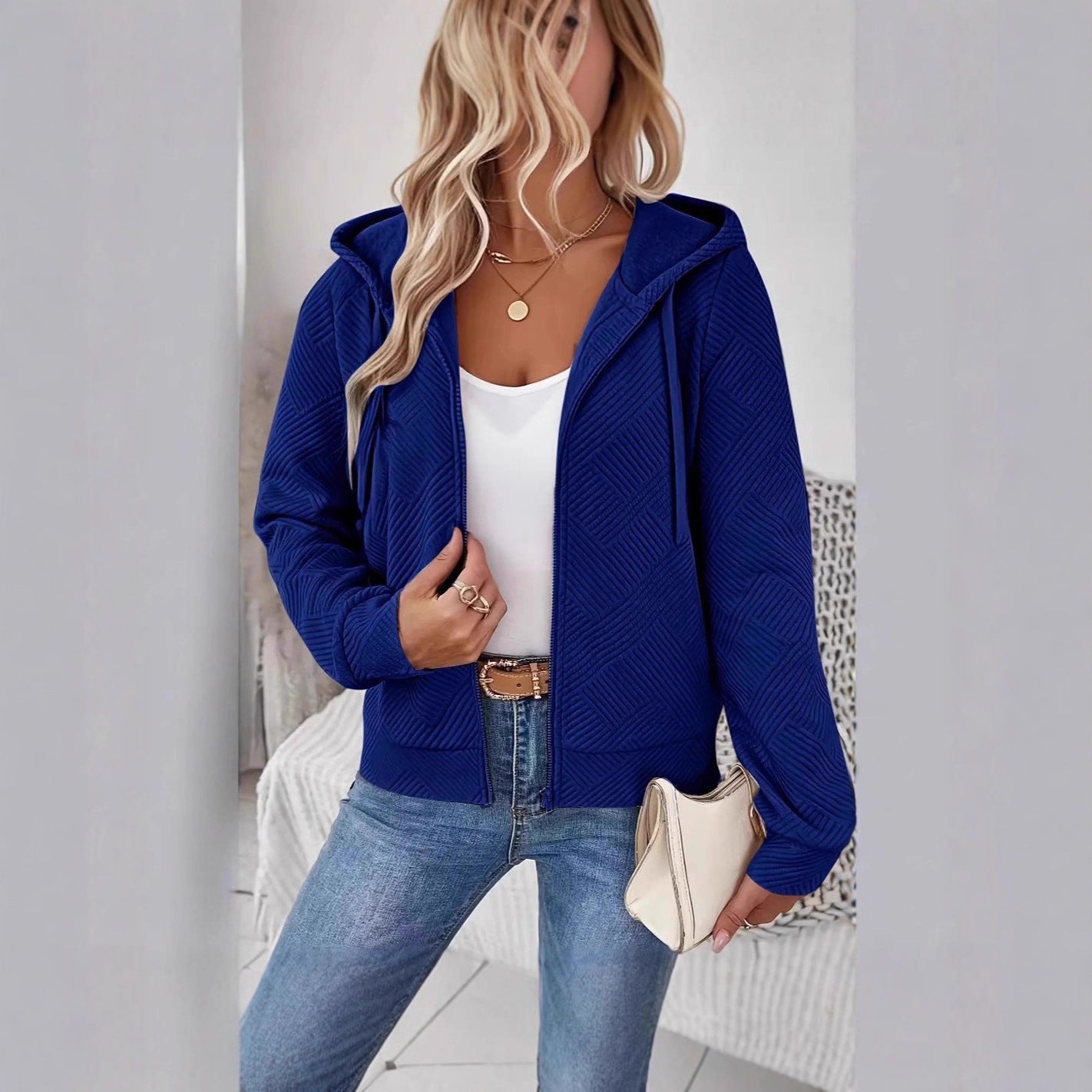 Damen Sportkapuzenjacke Strukturiertes Design Praktische Taschen