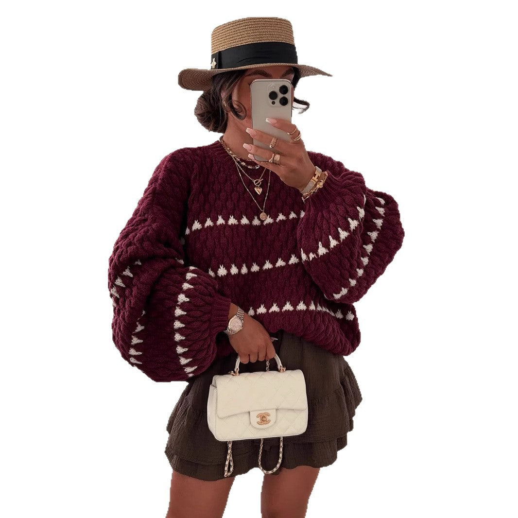 Damen Strickpullover Weite Ärmel Grafisches Muster Norvielle
