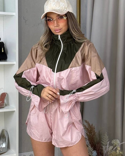 Damen Sportanzug Elastischer Bund Kontrastdetails