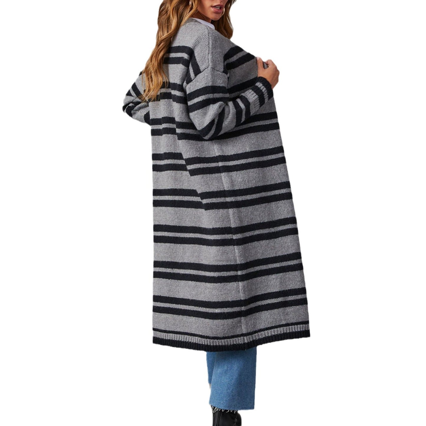 Damen Strickjacke Streifenmuster Lang Norvielle