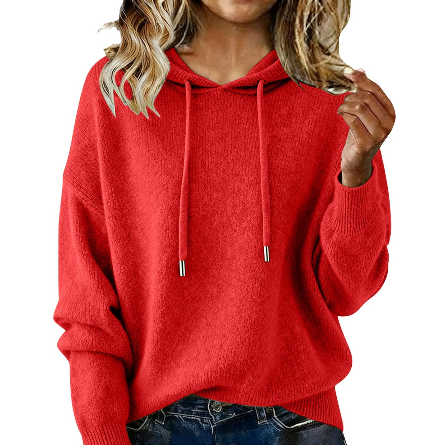 Damen Oversized Kapuzenpullover Texturiert Kordelzug Beige