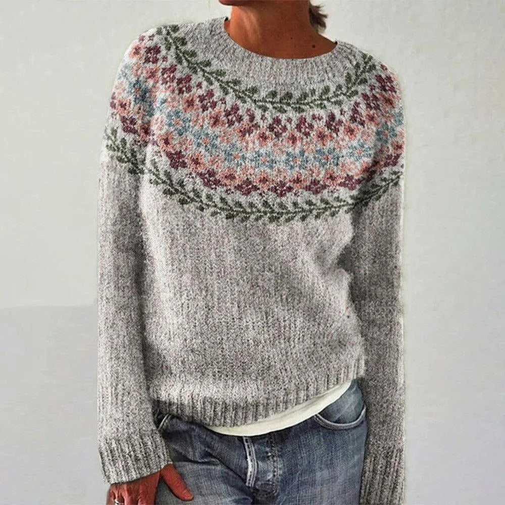 Damen Pullover Floralmuster Jacquard Weit Norvielle