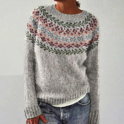 Damen Pullover Floralmuster Jacquard Weit Norvielle
