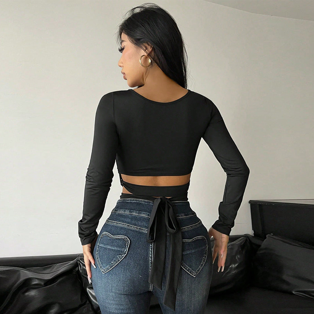 Damen Langarmtop mit Knotendetail und Cut-Out-Design