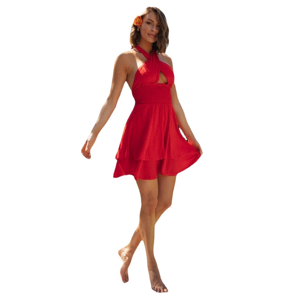 Damen Minikleid Sommer Elastisch Raffiniertes Halterneck Norvielle