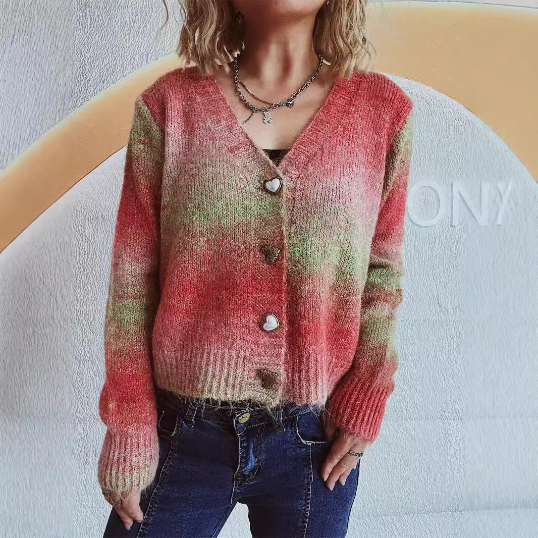 Damen Strickjacke Kuschelig Herzknöpfe Locker Norvielle