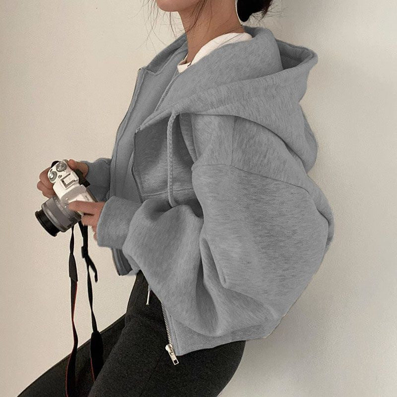 Damen Cropped Hoodie Reißverschluss Lässig