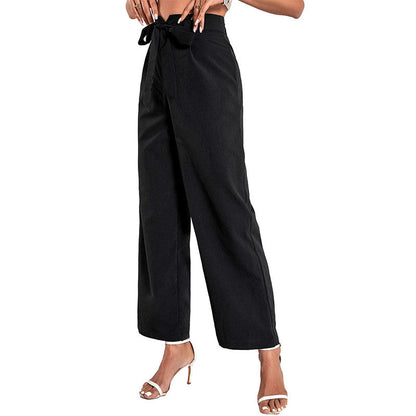 Damen Weite Hochbundhose Schick Bindegürtel Norvielle