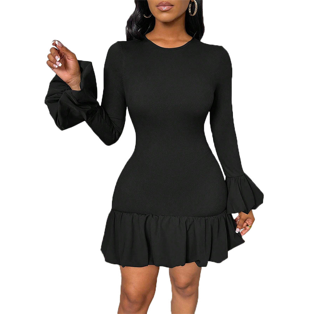 Damen Wickelkleid mit Flügelärmeln und Rüschensaum Norvielle
