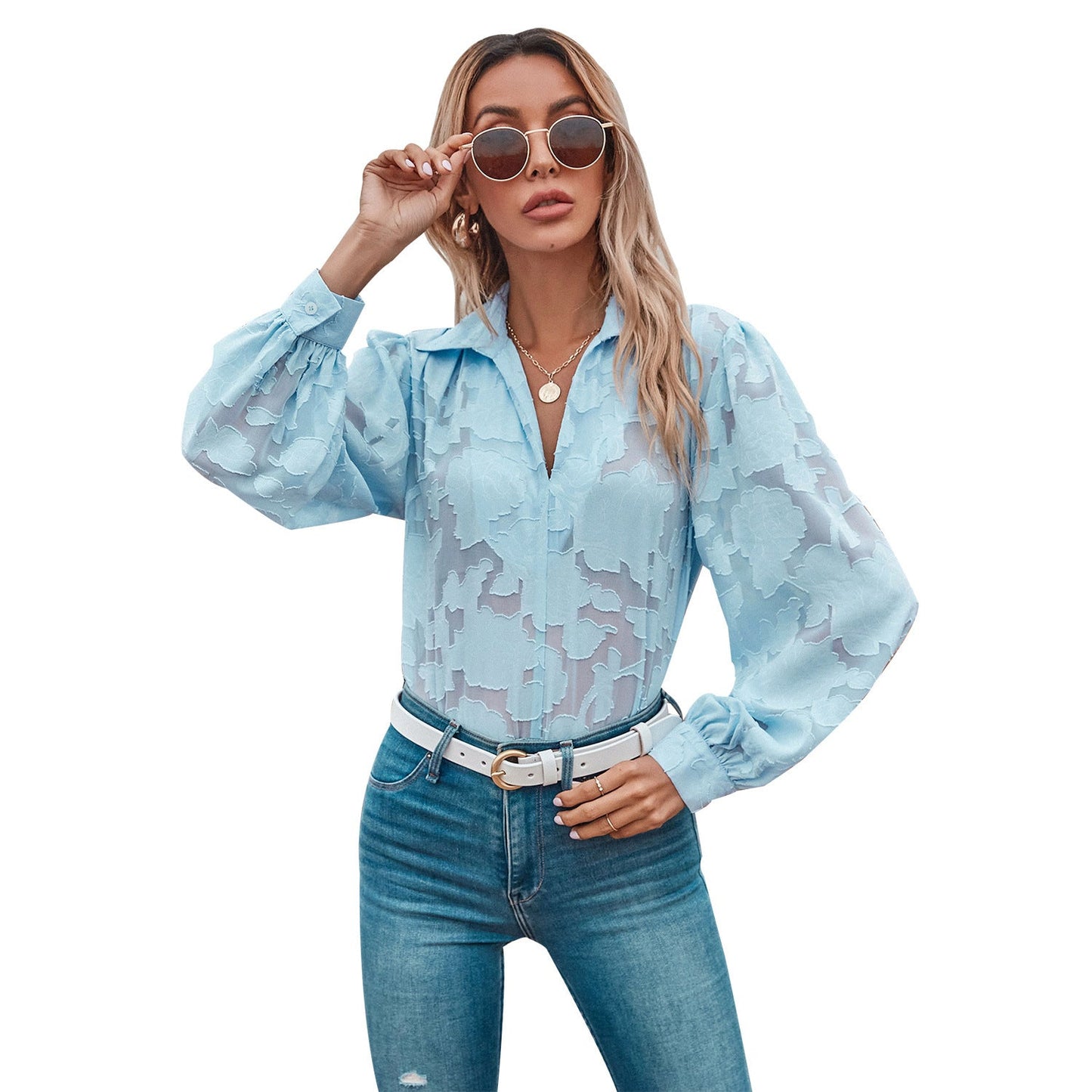 Damen Bluse Ballonärmel Floralmuster