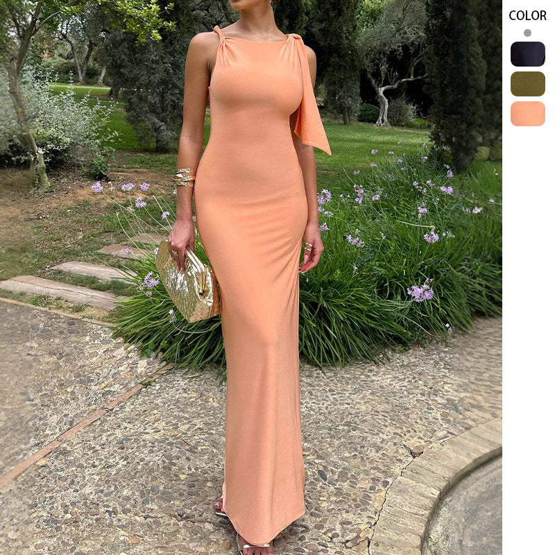 Damen Maxikleid Asymmetrischer Träger Figurbetonter Schnitt Norvielle - Norvielle