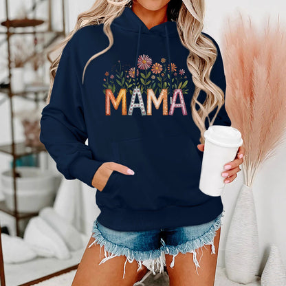 Damen Kapuzenpullover Floralmuster Mit Schriftzug