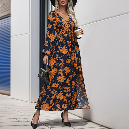 Damen Maxikleid mit Seitenschlitz Florales Design - Norvielle