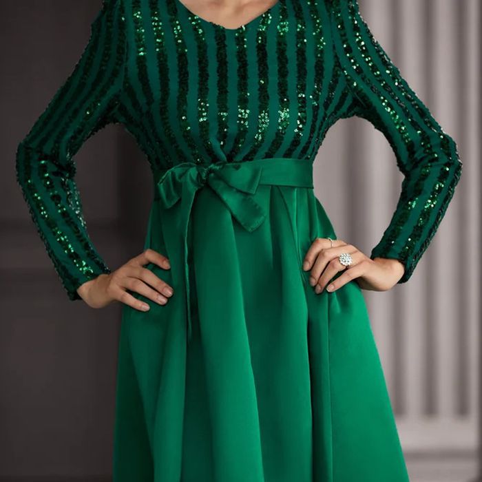 Damen Maxikleid Pailletten Akzent Schimmer Rock