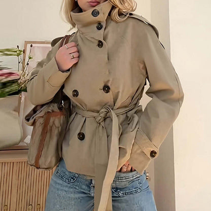 Damen Langjacke Norvielle Hochkragen Taillengürtel