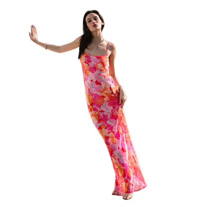 Damen Maxikleid Floral Norvielle mit Spaghettiträgern und fließendem