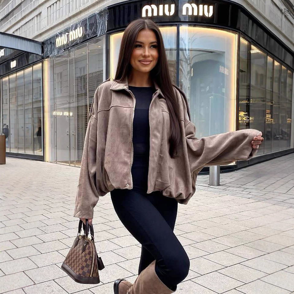 Damen Oversized-Jacke Weiches Baumwollmischgewebe