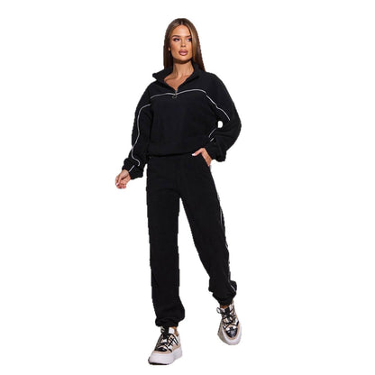 Damen Fleece-Sportanzug Hochkragen Reißverschluss Norvielle