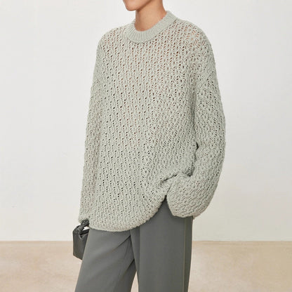 Damen Strickpullover Luftiger Strick Offene Struktur Beige