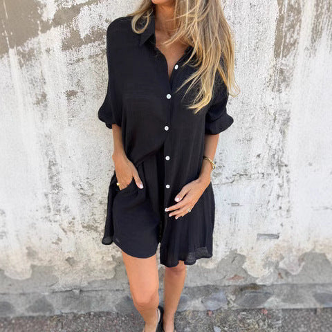 Damen Oversize Blusen-Shorts-Set